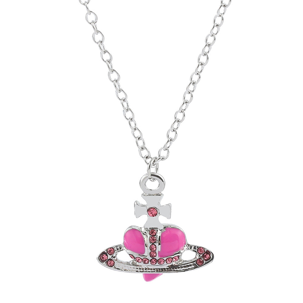 Queen Mother Paint Rhinestone Heart Shape Necklaces
