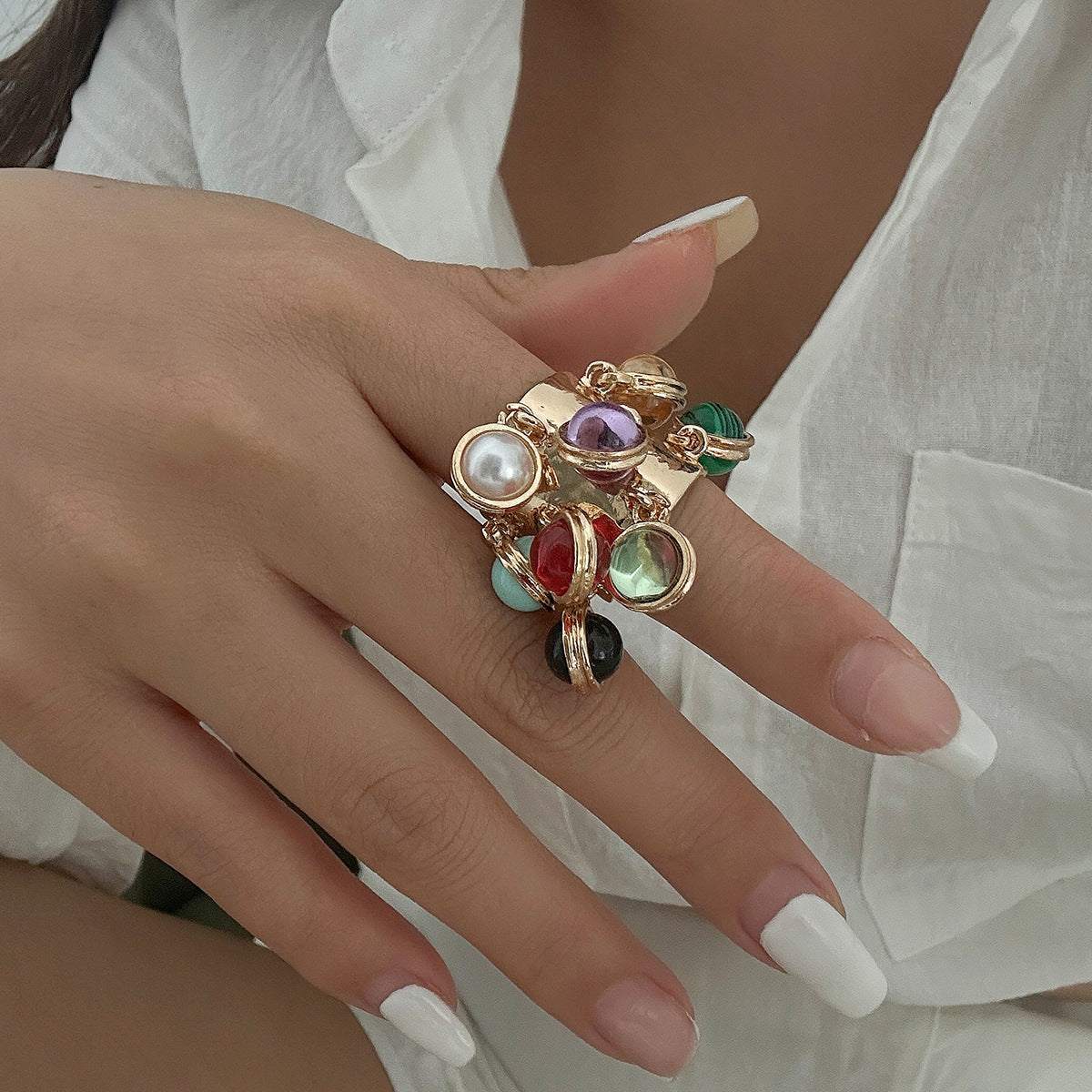 Vintage Court Inlaid Geometric Niche Malachite Rings