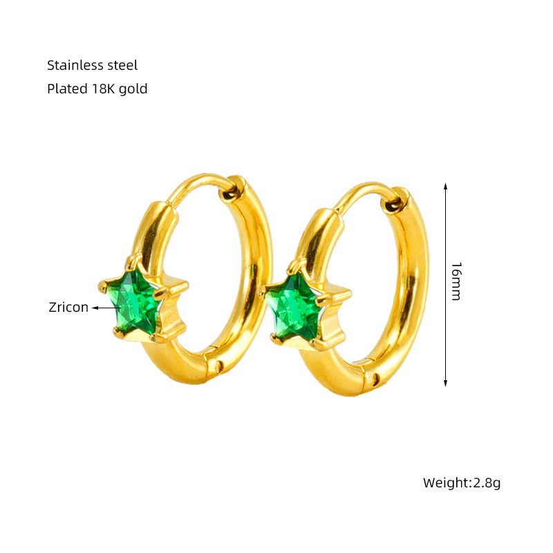 Star Ear Clip Zircon Titanium Steel Earrings