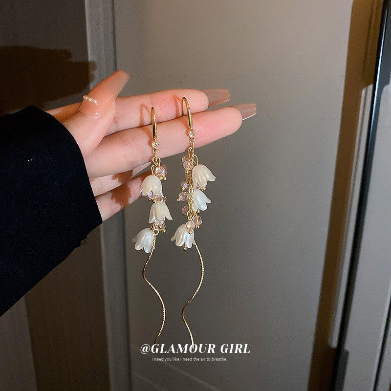 Women's Sier Butterfly Tassel Sweet Flowers Long Rings