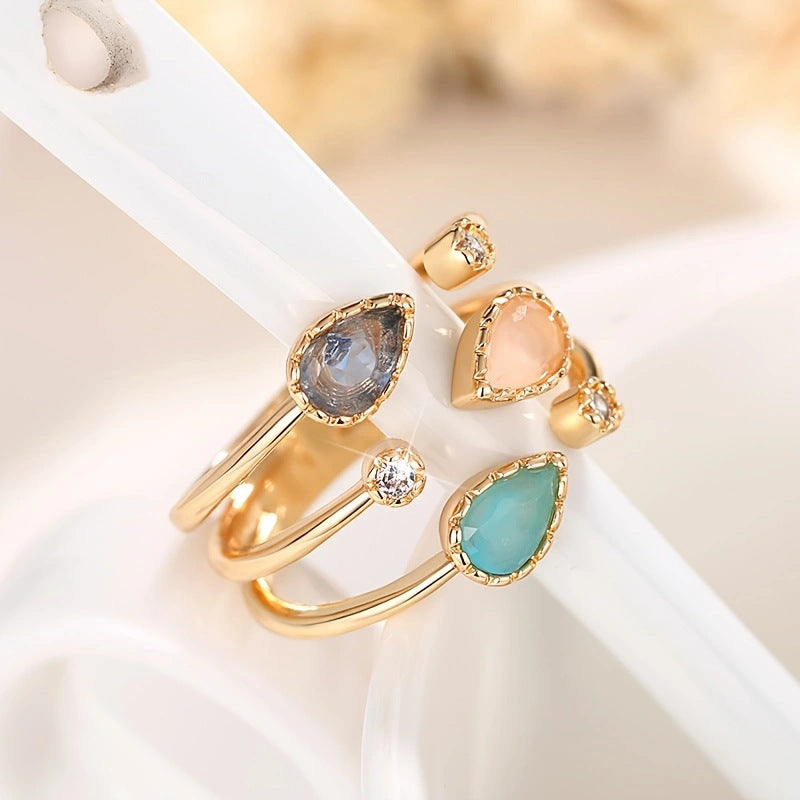 Korean Style Irregular Open Temperament Drop-shaped Simulation Magazine Design Royal Ring