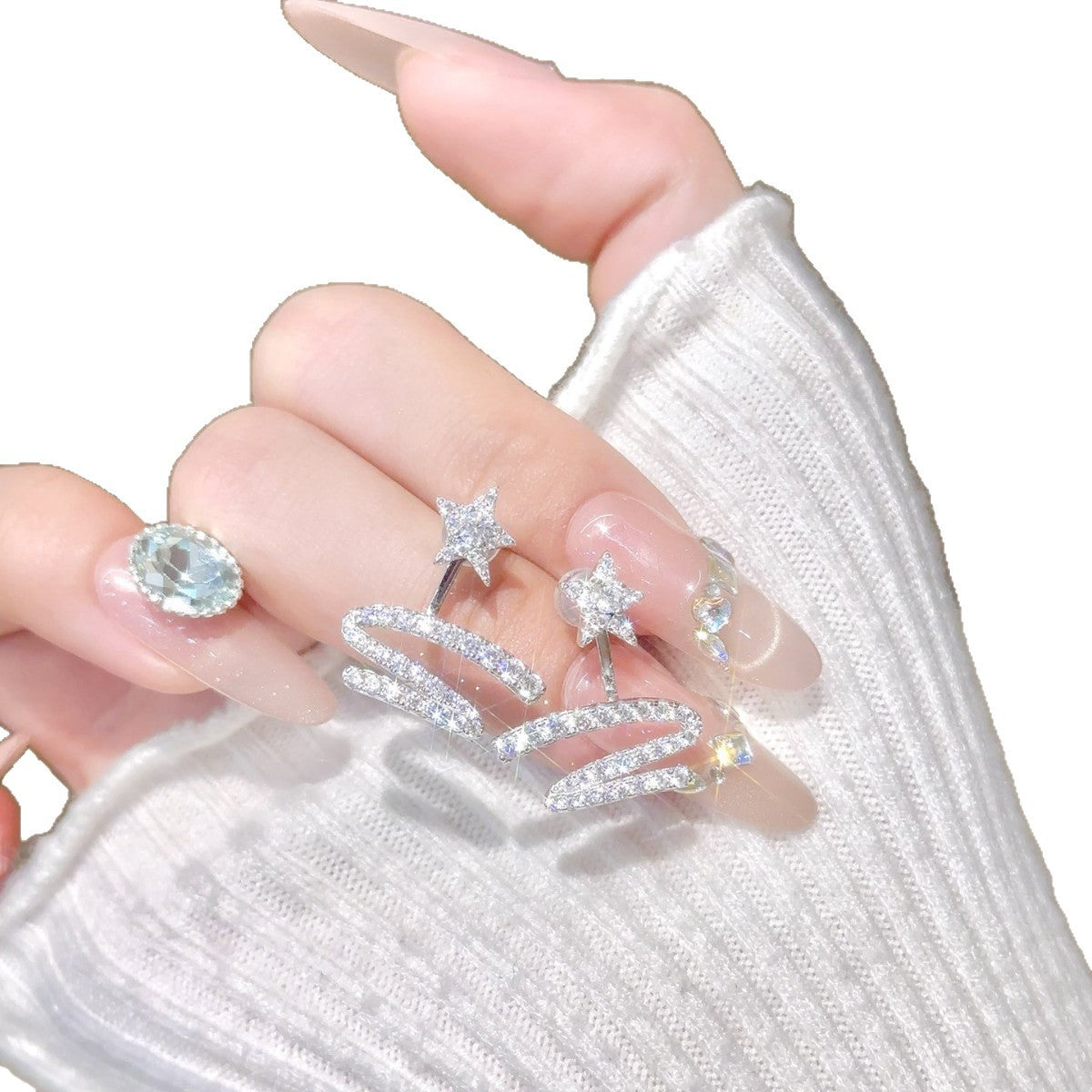 Star Ribbon Meteor Female Light Luxury Asterism Eardrops Sier Rings