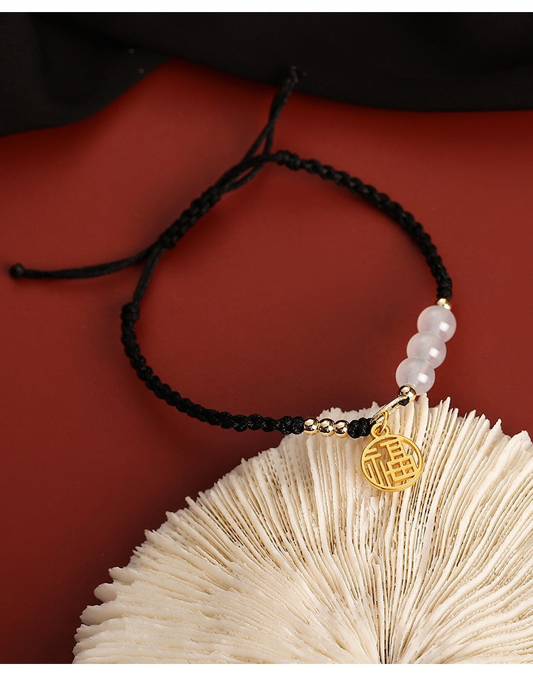 Women's & Men's Chalcedony Design Fu Character Carrying Strap Bracelets