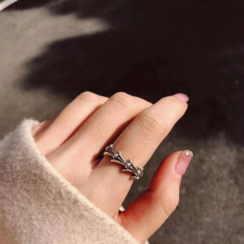 Sier Couple Thin Cross Five-pointed Star Rings