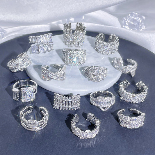 Full Diamond Open-end Zircon Female High Sense Niche Personality Rings