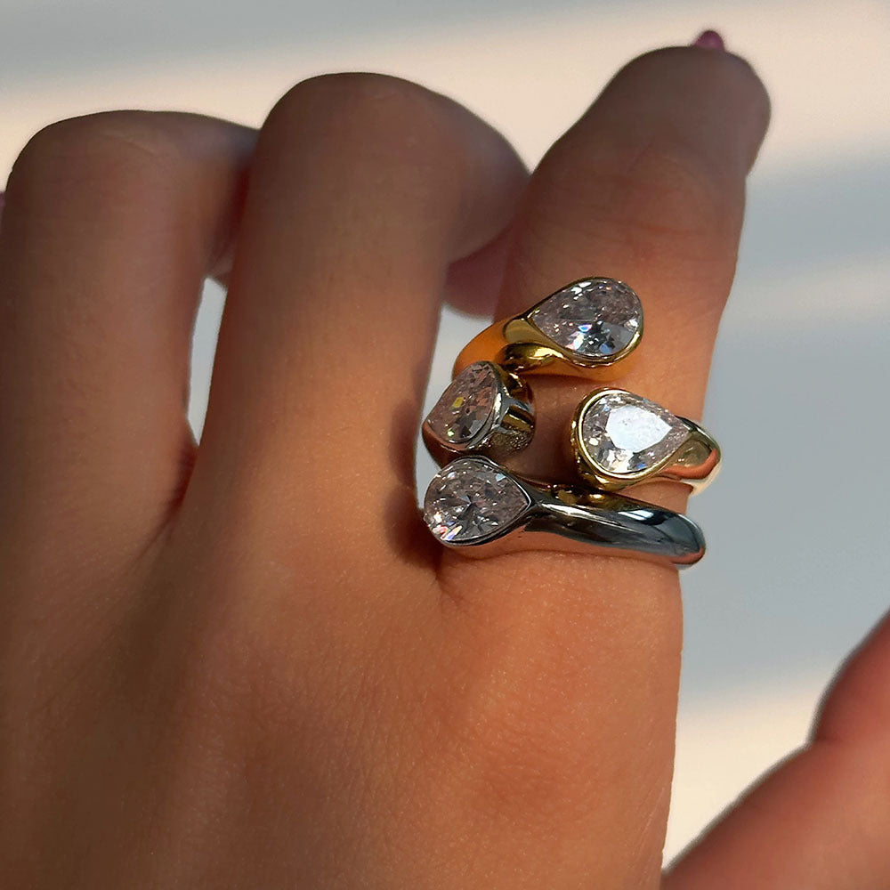 Layer Drop-shaped Diamond Female Personality Simple Rings