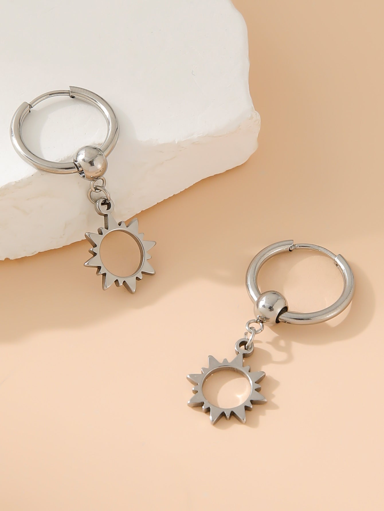 Stainless Steel Simple Sun Star Moon Earrings