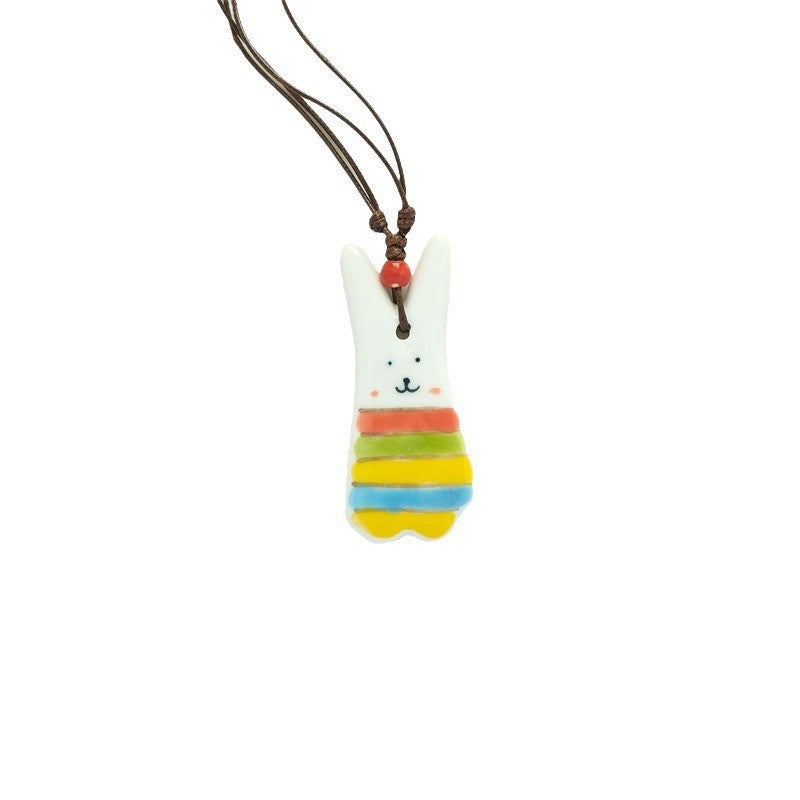 Ceramic Ornament Cute Cartoon Sweater Chain Long Necklaces