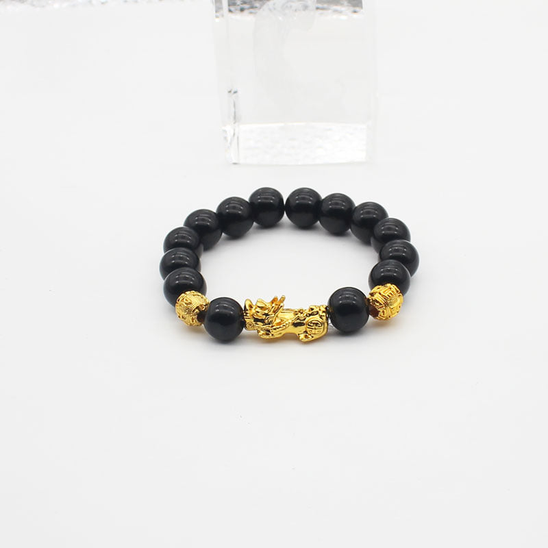 Women's & Men's Placer Gold Double Imitation Hard Pure Obsidian Bracelets
