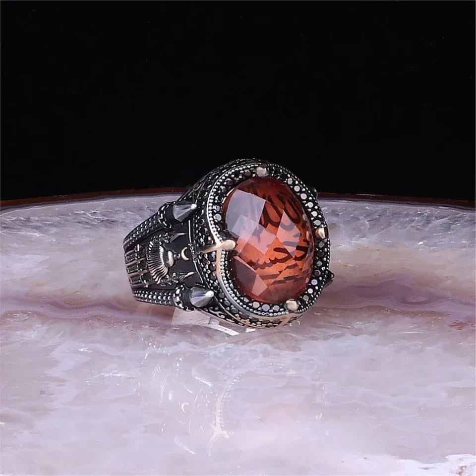 Men's Ornament Snakelike Winding Black Flat Gemstone Vintage Rings