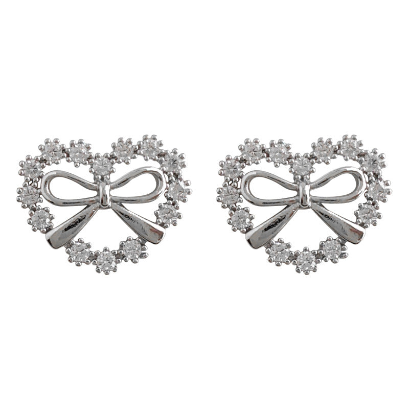 Inlaid Zircon Love Heart Fresh Sweet Stud Earrings