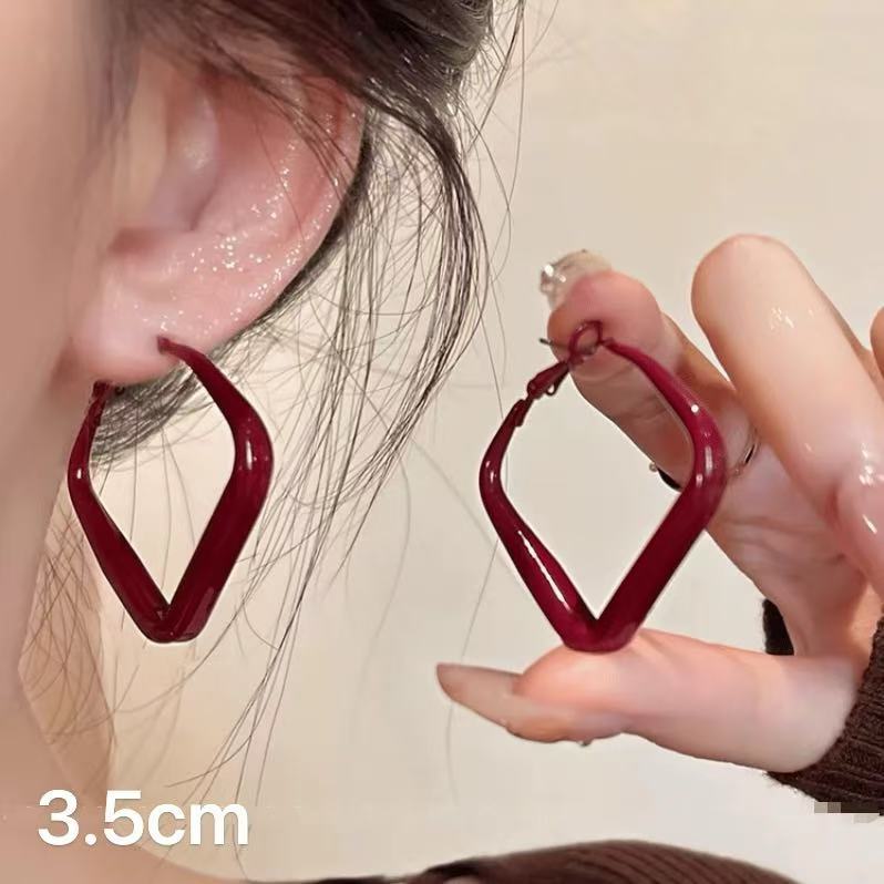 Style Retro Exaggerated Red Square Geometric Earrings