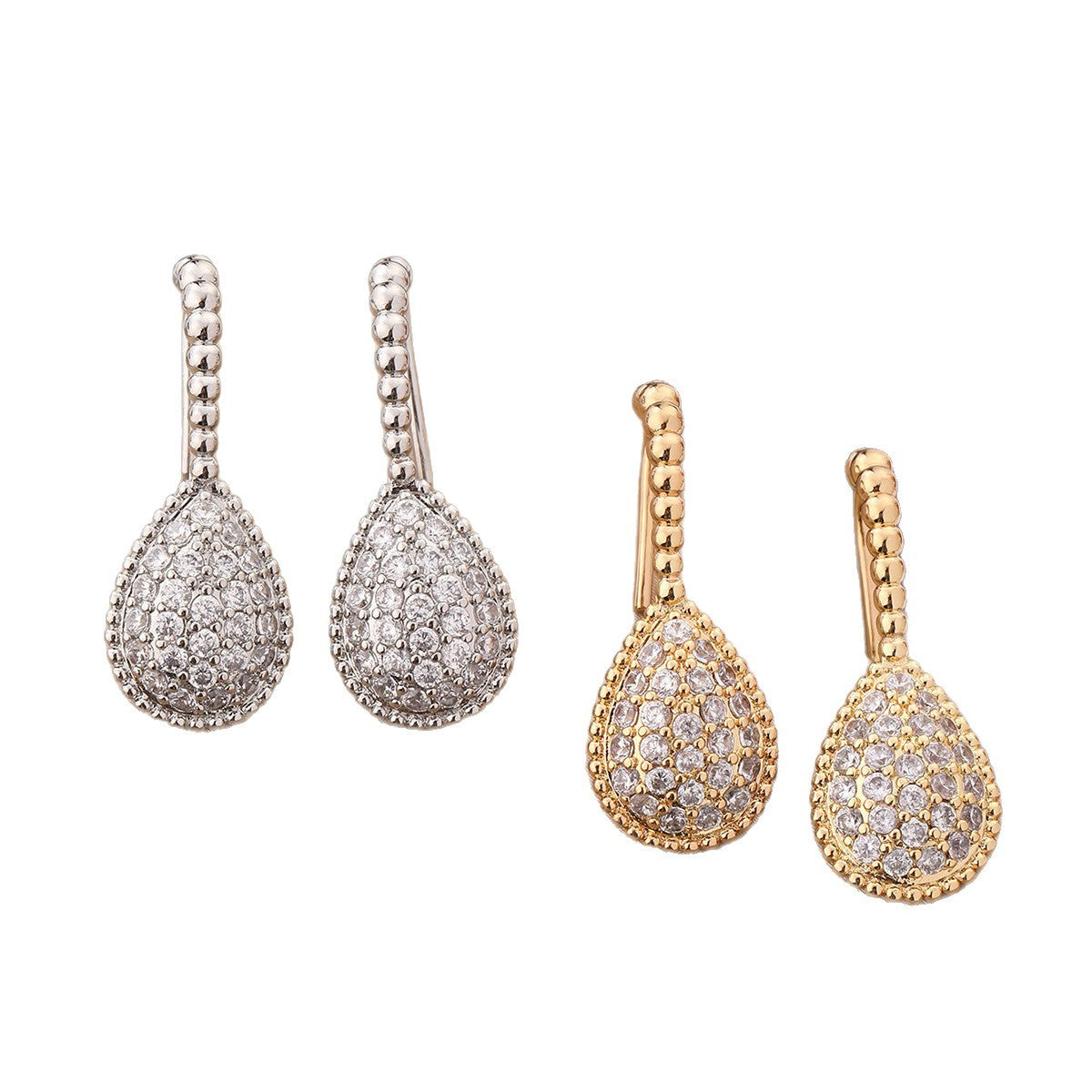 Three-dimensional Full Diamond Big Water Drop Bead Edge Light Luxury Stud Earrings