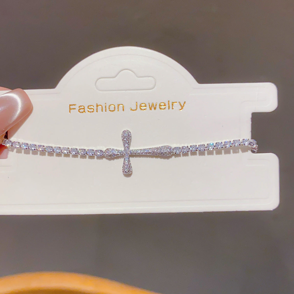 Real Gold Electroplated Zircon Cross Buckle Simple Fashion Light Luxury Bracelet