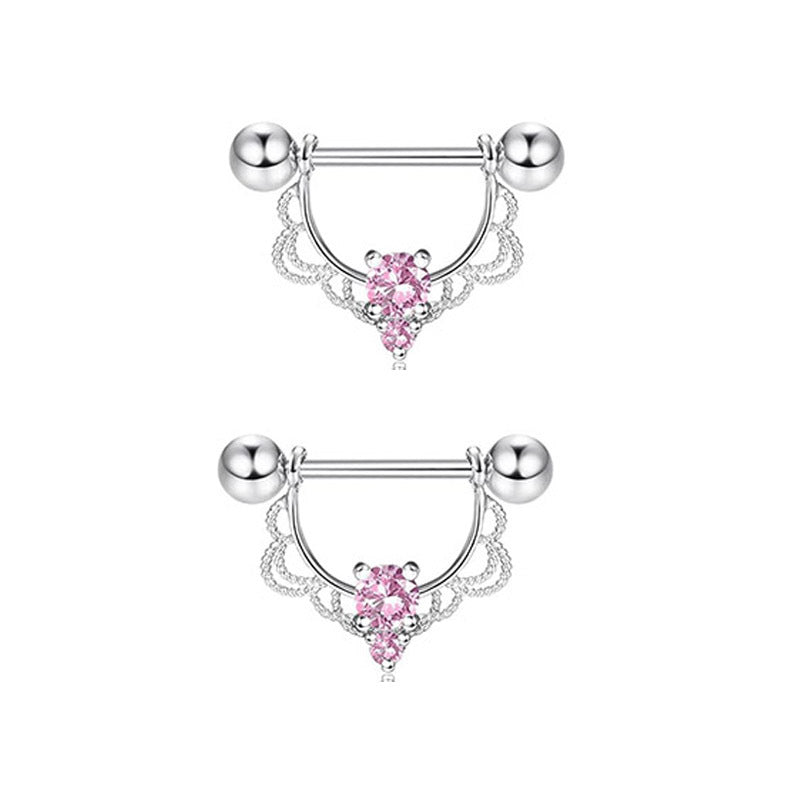 Steel Pink Series Zircon Nipple Love Moon Adhesive Earrings