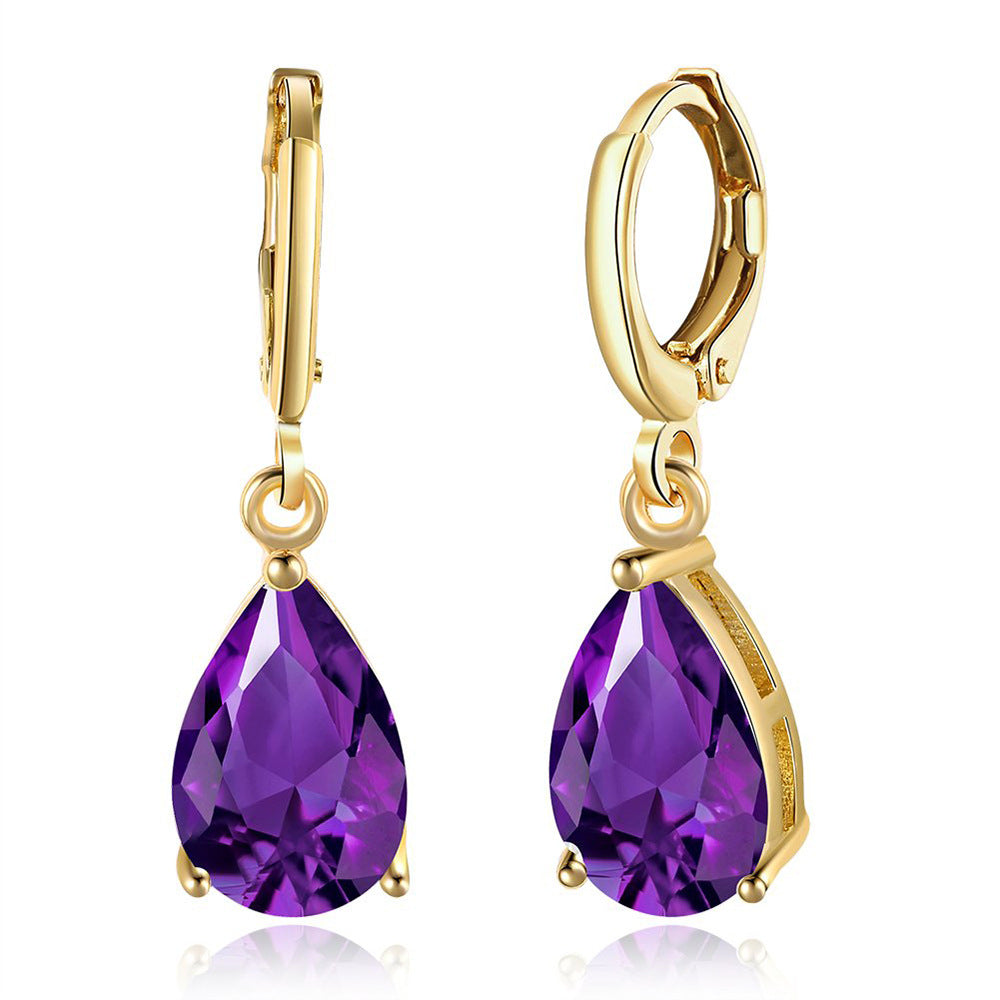 Copper Inlaid Zircon Retro Ear Clip Water Drops Rings