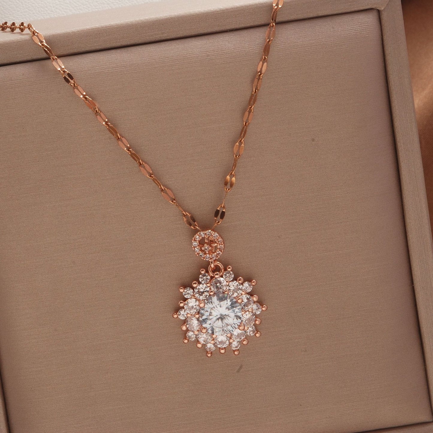 Women's Rose Gold Key Fu Lock Opal Korean Simple Fashion Necklaces