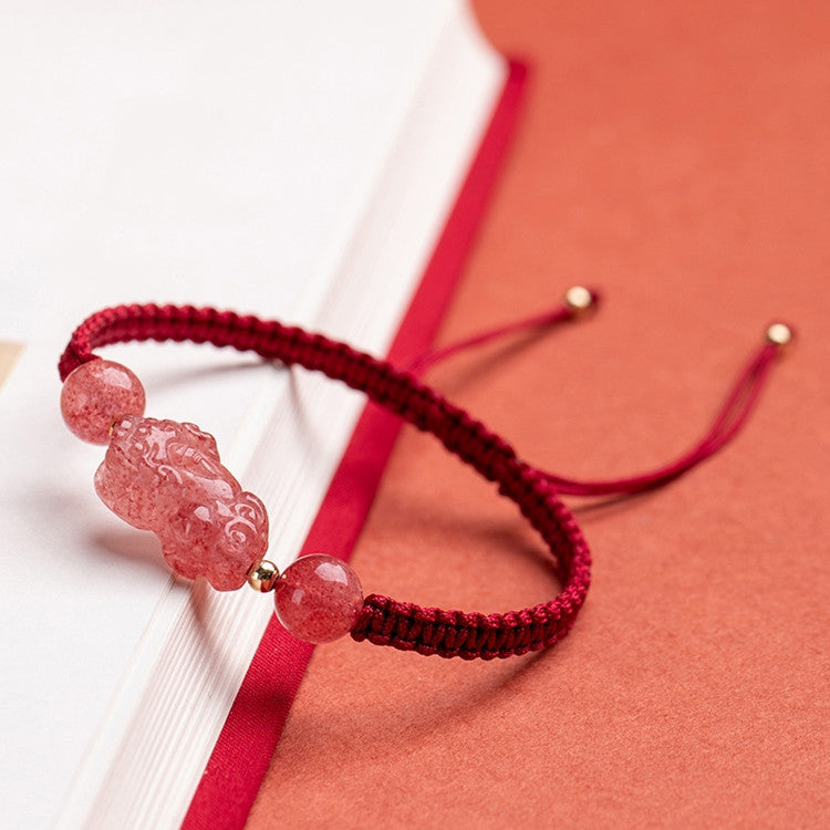 Women's & Children's Cinnabar Crystal Strawberry Quartz Hand-woven Red Bracelets