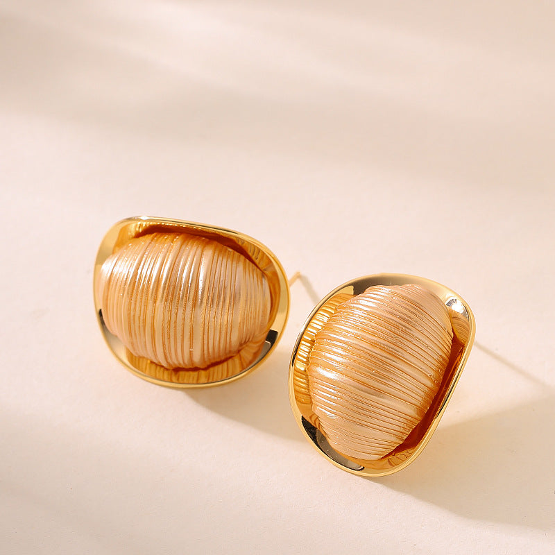 Fashion Refined Simple Texture Silkworm Cocoon Resin Ball Niche Stud Earrings