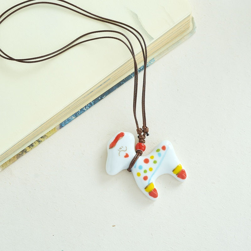 Ceramic Ornament Cute Cartoon Sweater Chain Long Necklaces