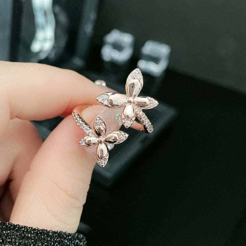 Fashion Double Butterfly Rose Golden Open-end Rings
