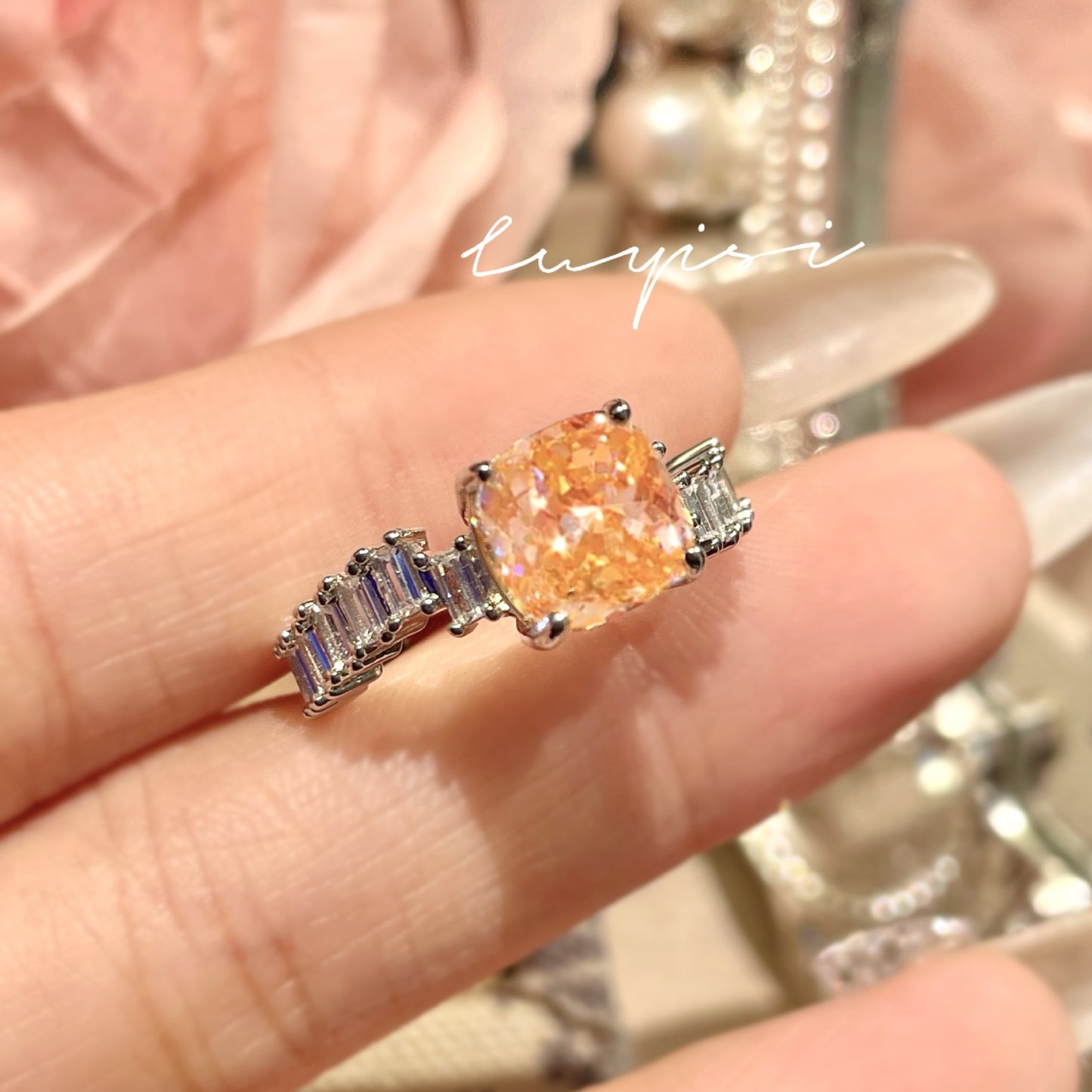 Morgan Pink Diamond Square Luxury High Carbon Zircon Rings