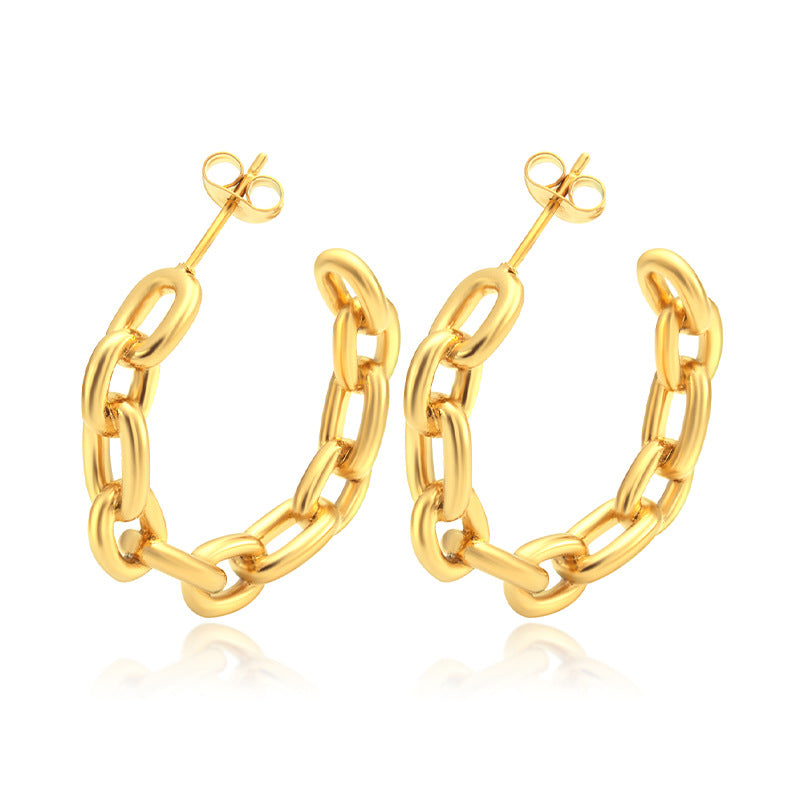 Women's Fashion Chain Welded Stainless Steel Shaped Trendy Earrings
