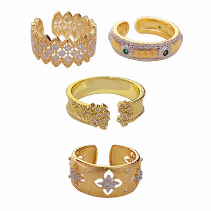 Women's Ornament Vintage Style Gold-plated Brushed Light Rings