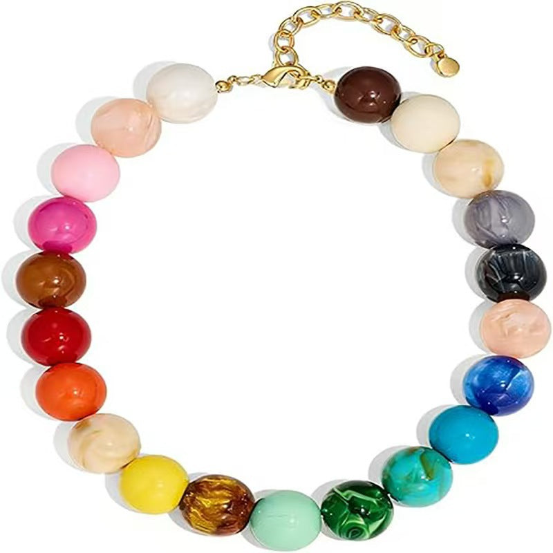 Women's Color Mixed Round Beads Simple Handmade Collar