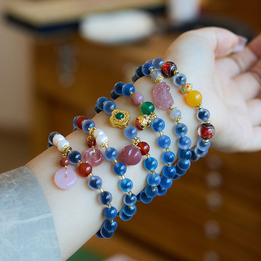 Natural Blue Sugar Heart Agate Female Half Bracelets