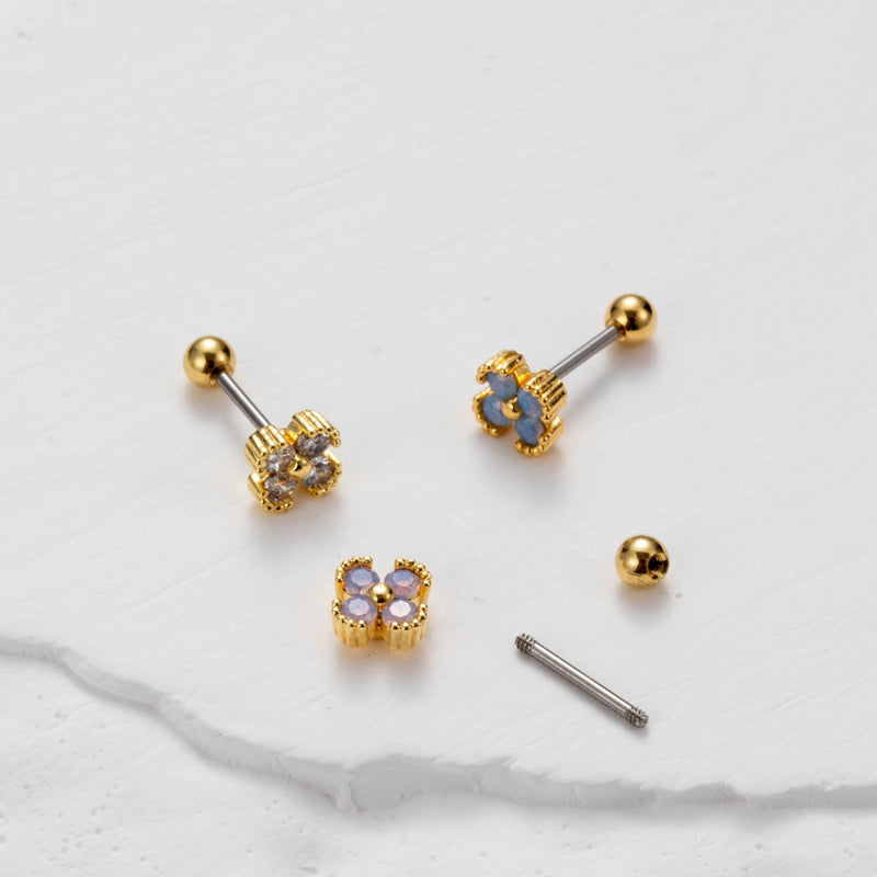 Stainless Steel Color Zircon Flower Ear Bone Earrings