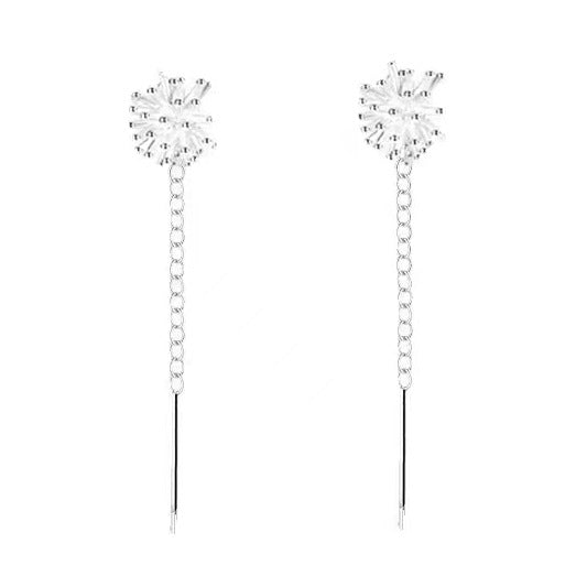 Sier Dandelion Tassel Hanging Female Light Luxury Earrings