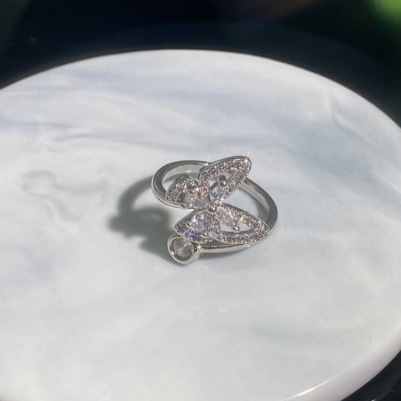 Oil Painting Butterfly Twigs Drop Enamel Color Rings