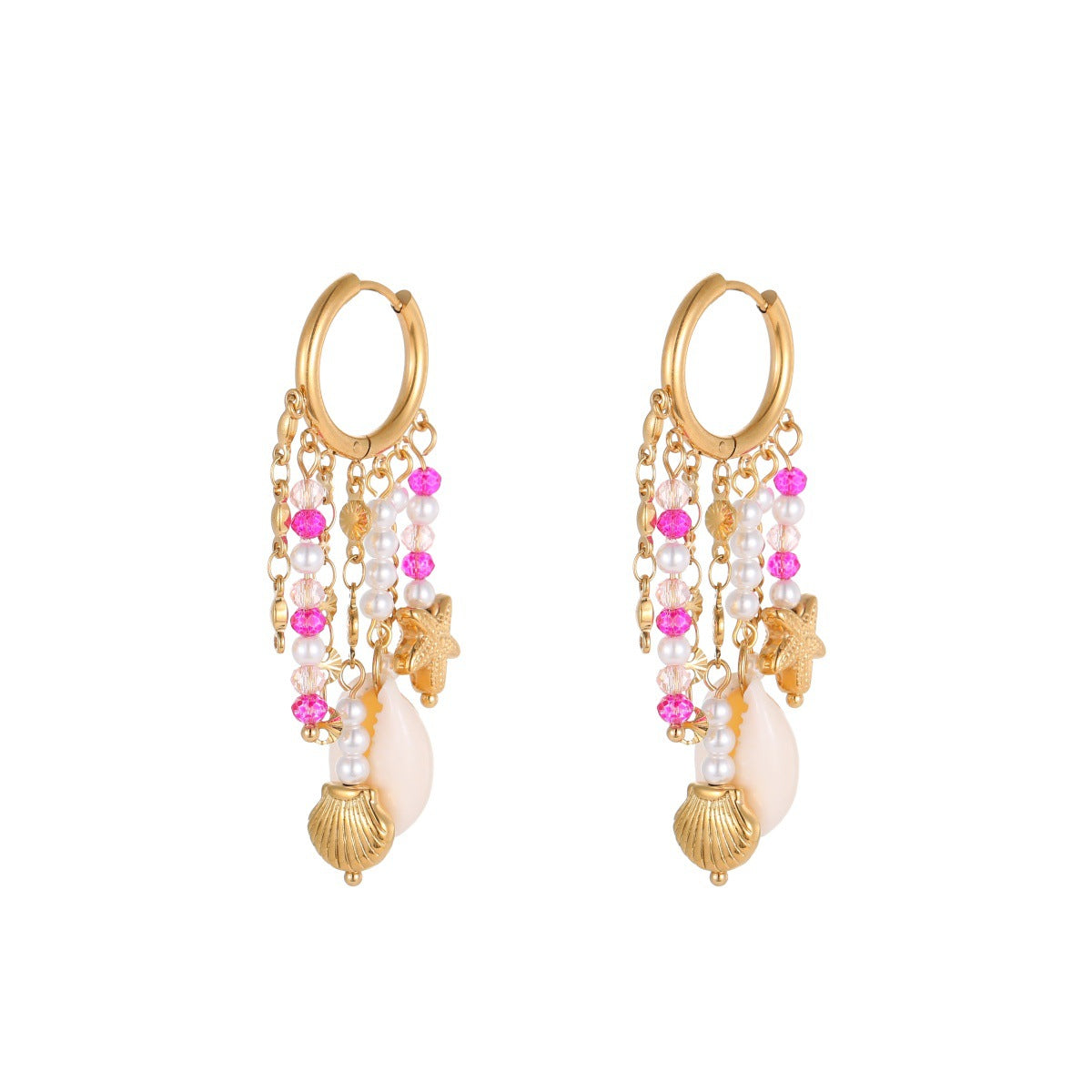 Steel Ocean Style Pearl Shell Tassel Female Personalized Minority Design Earrings