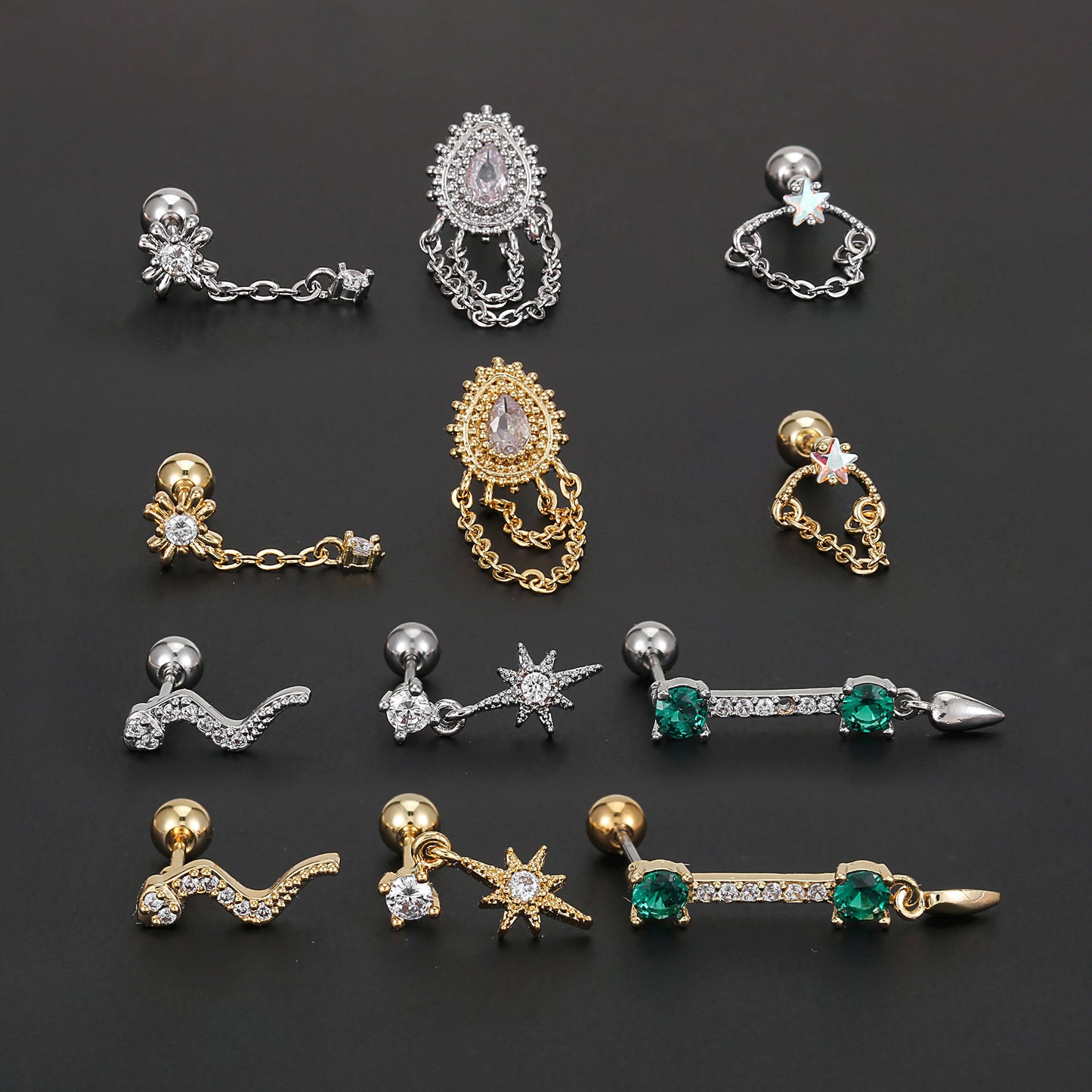 Rod Piercing Micro Inlaid Zircon Double Earrings