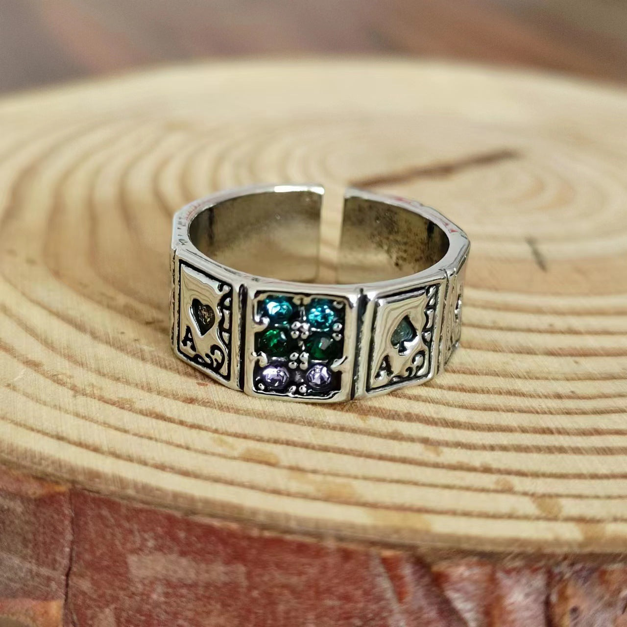 Peach Playing Card Retro Hip Hop Rings