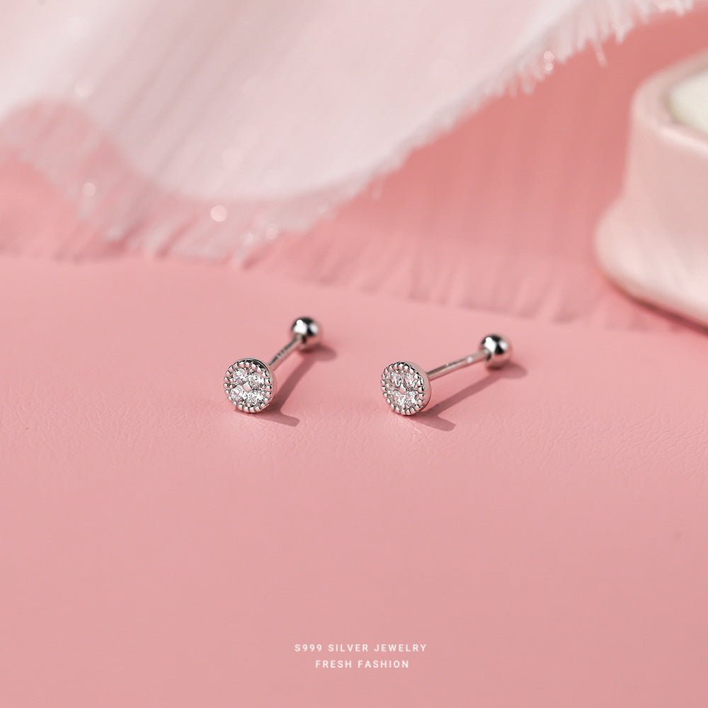 Sterling Sier Micro Inlaid Zircon Screw Female Earrings