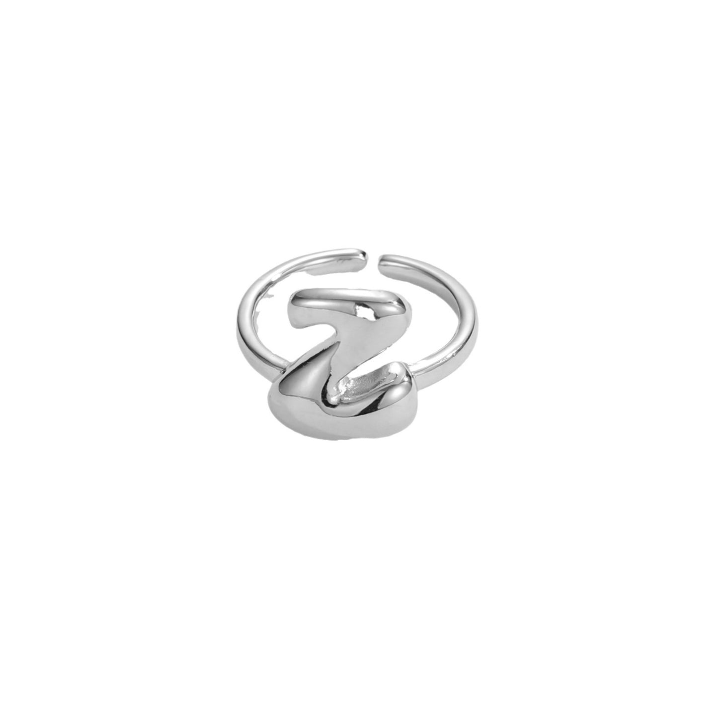 Hop Letters Glossy Sier Open Adjustable Rings