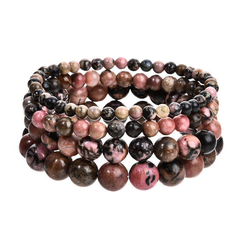 Stone Beaded Obsidian Black Line Rhodochrosite Bracelets