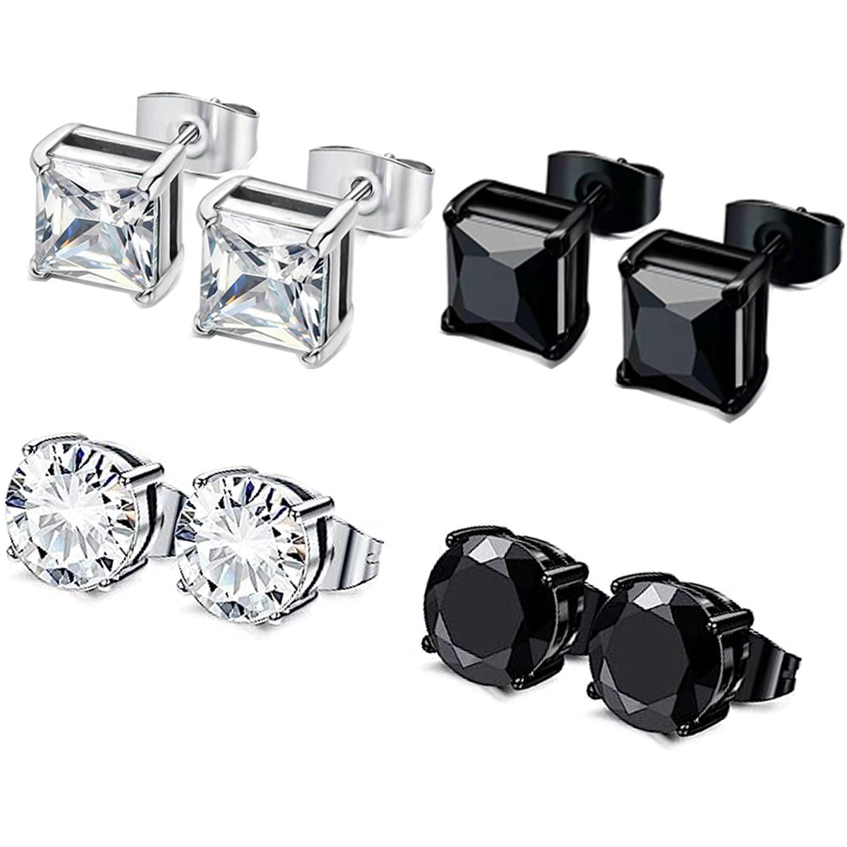 Men's Unisex Trendy Fashion Zircon Round Square Earrings