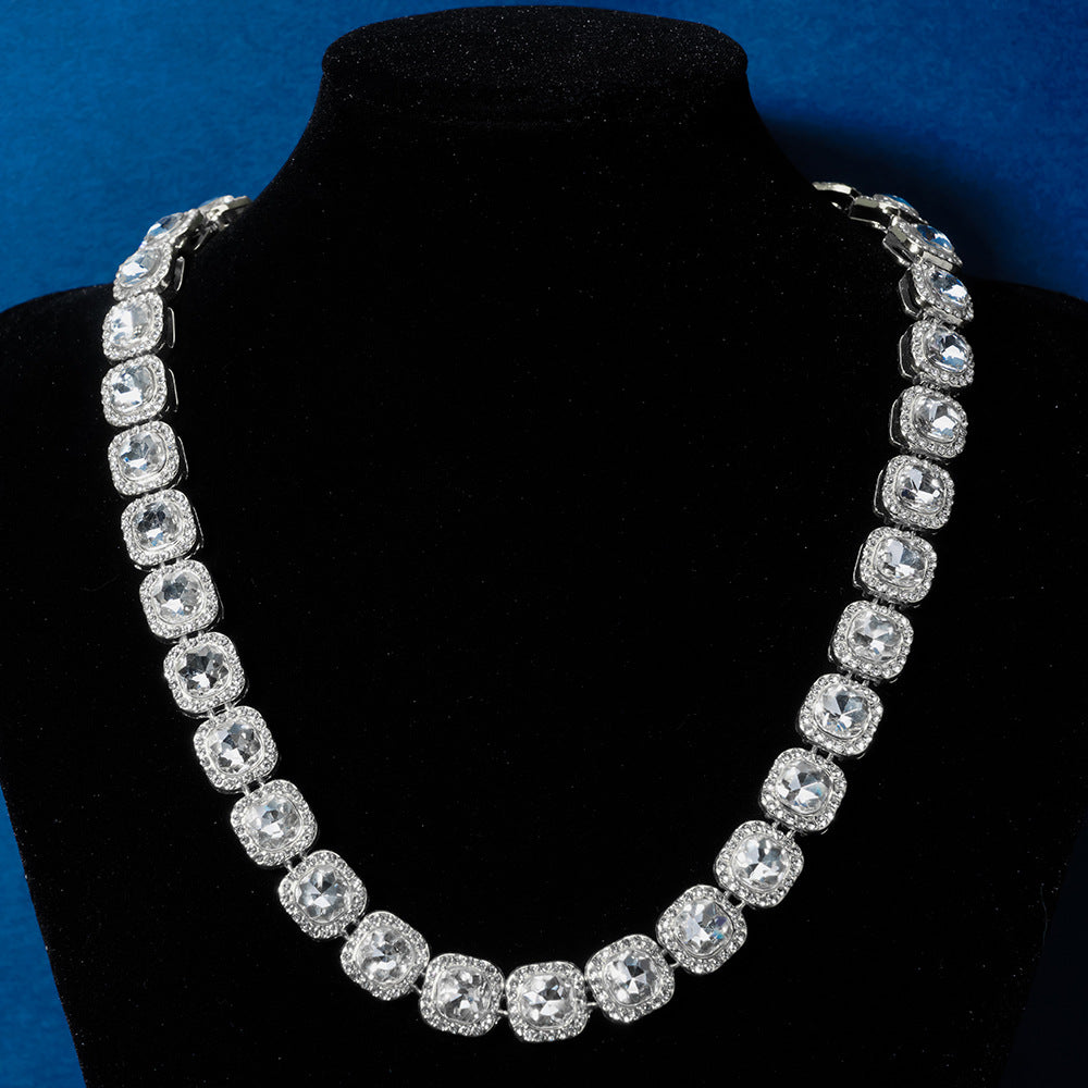 Men's Full Diamond Rock Candy Chain Cuban Link Zinc Alloy Round Necklaces