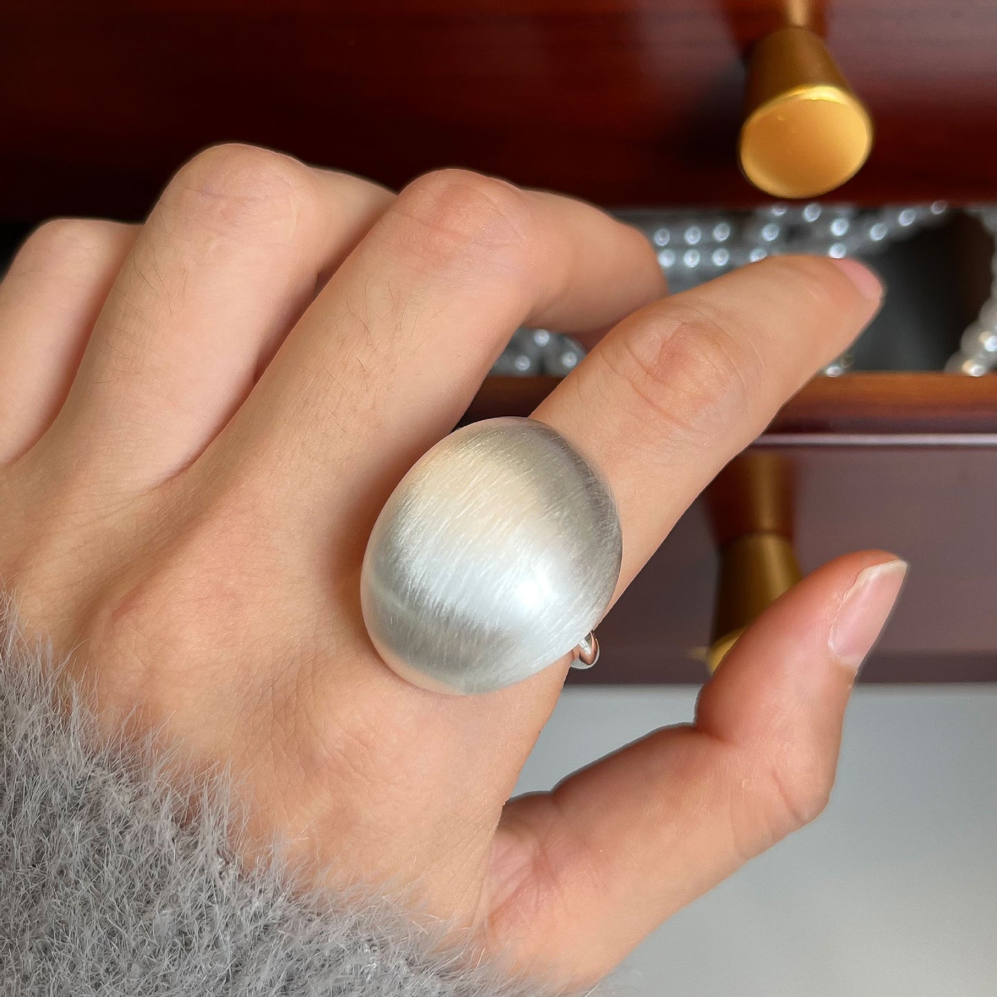 Luxury High-grade Geometric Square Brushed Thick Sier Cold Rings