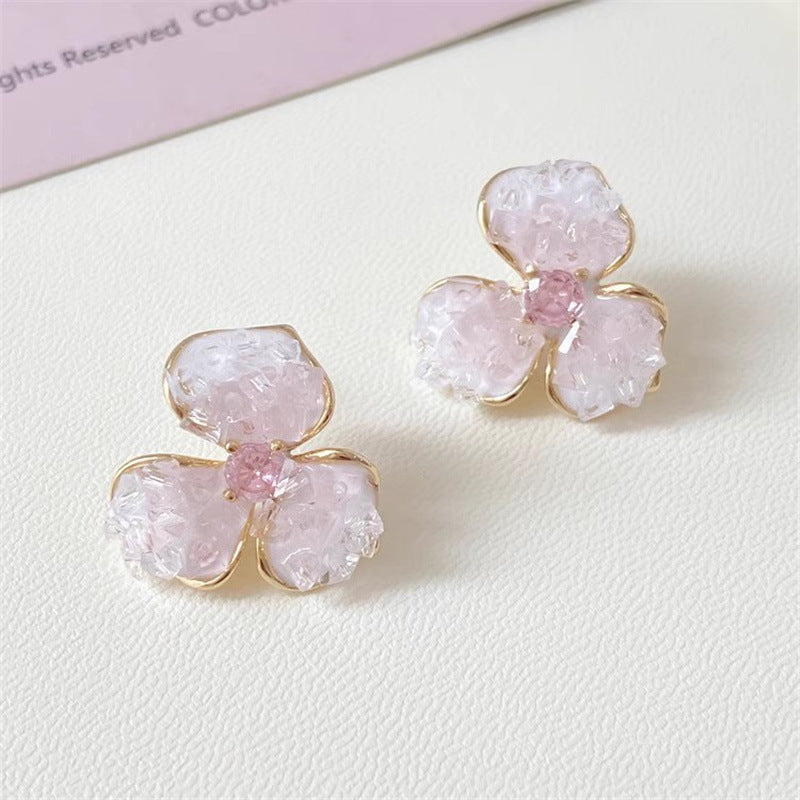 Fashion Crystal Flower Ear Light Luxury Minority Graceful Fresh Sweet Earrings
