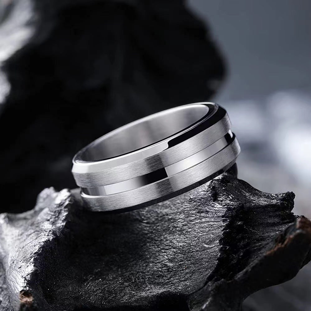 Men's Lucky Jewelry Titanium Steel Personality Bevel Slotted Color Rings