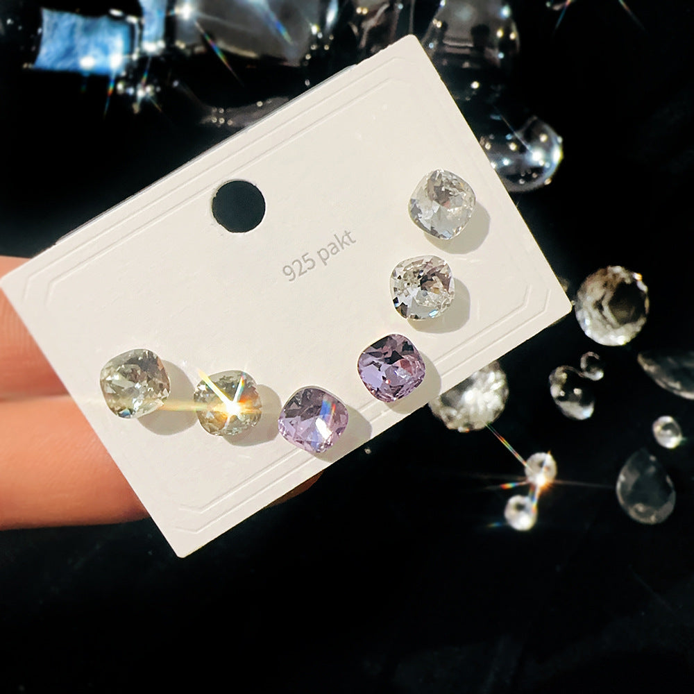 Women's Cube Sugar One Card Three Pairs Earrings