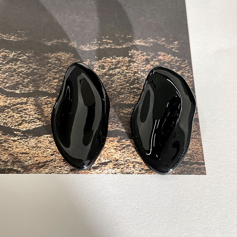 One-leaf Flat Boat Retro Colored Drip Glaze Metal Niche Earrings