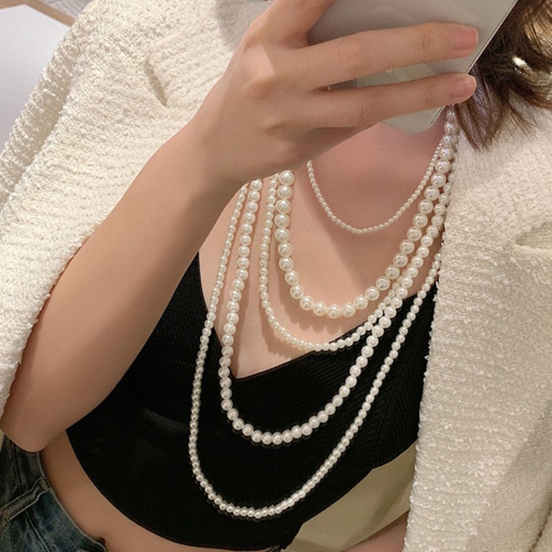 Fashion Exaggerated Pearl Long Sweater Chain Necklace