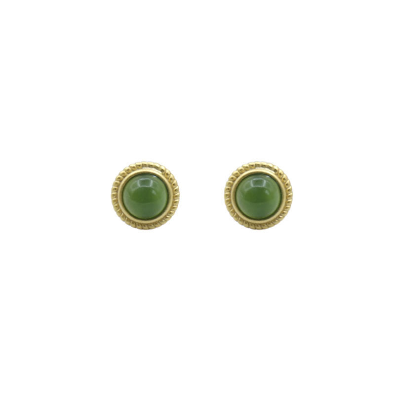 Natural Jade Green Round Sterling Sier Gold-plated Simple Earrings