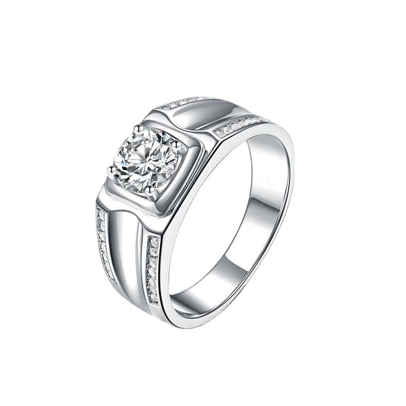 Men's Moissanite Double Row Sterling Sier White Gold Rings