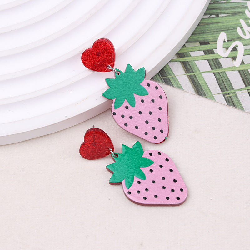 Women's Beach Strawberry Creative Fun Acrylic Printing Fashion High Rings